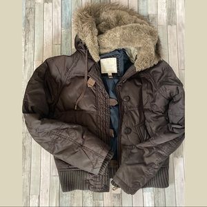 Vintage late 90s bomber jacket with faux fur hood